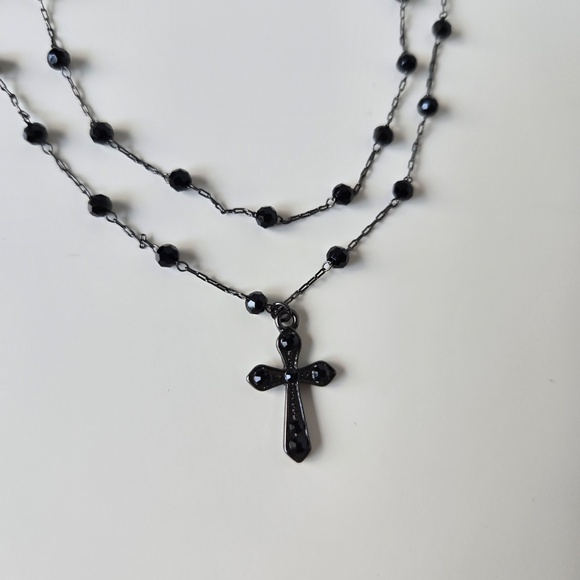 Forever 21 Black Beaded Cross Necklace - Picture 3 of 7
